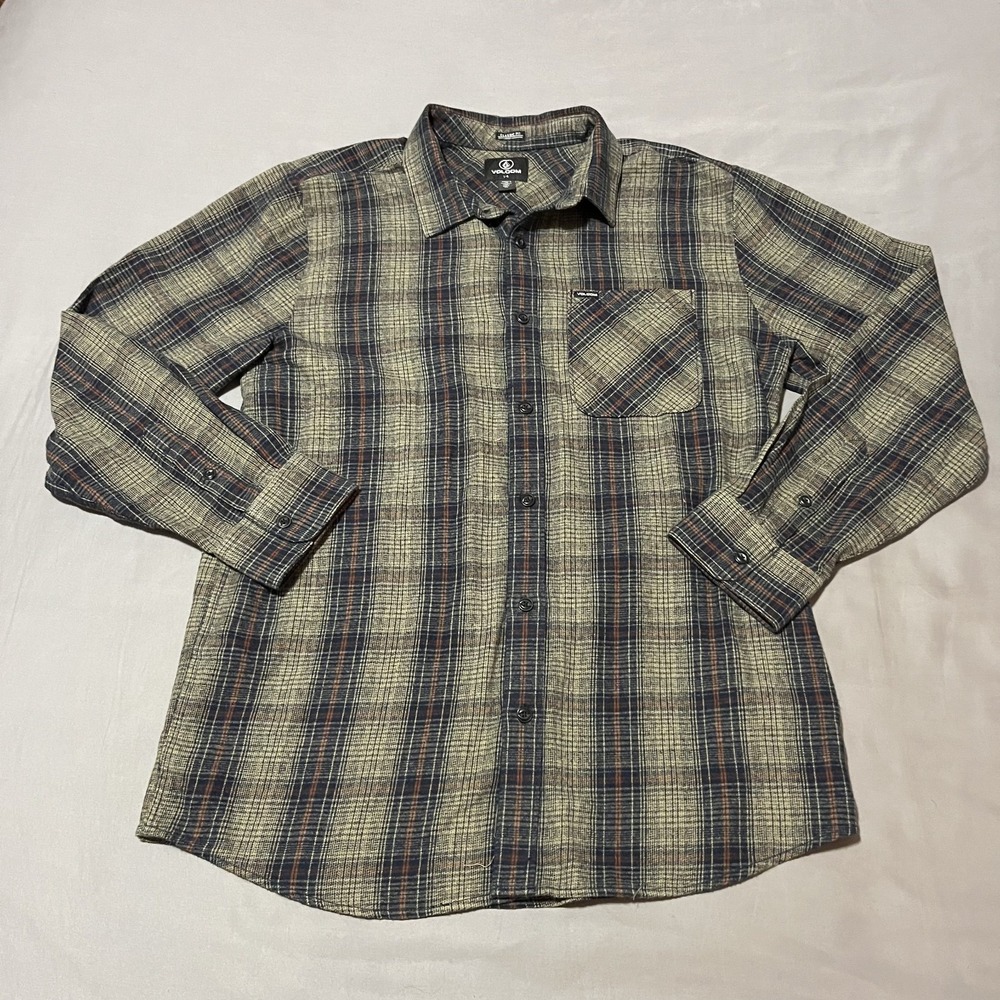 Volcom Heavy Twills Men's L-6 Flannel Shirt  Classic Fit Plaid Pocket Button Up